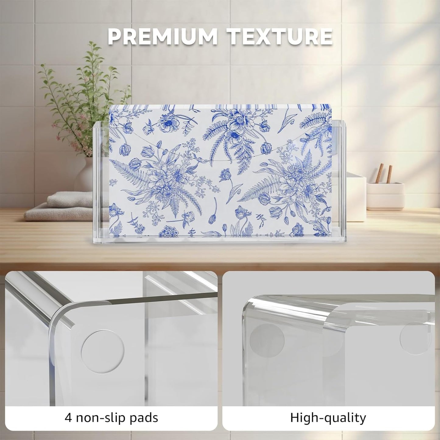 Acrylic Napkin Holder 2 PCS, Guest Towel Holder, Clear Waterproof Vertical Napkins Holder for Dining Table, Disposable Hand Towels Tray for Bathroom, Hotel, Kitchen