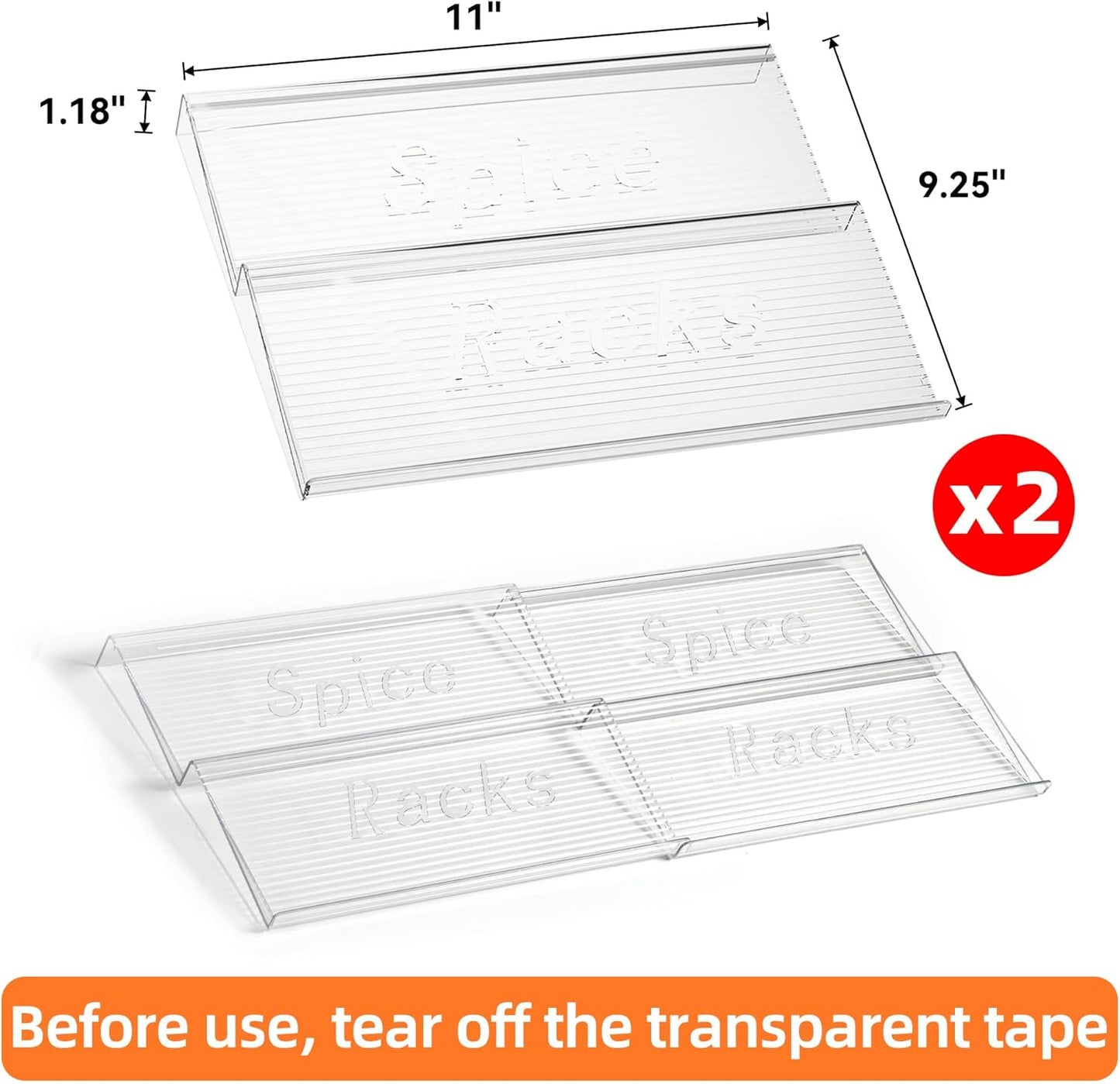 Spice Drawer Organizer, 2 Tier- 2 Pack Clear Acrylic Drawer Seasoning Organizer, Expandable From 11'' to 22'' Kitchen Spice Rack Organizers and Storage for Drawer (Jars not included)