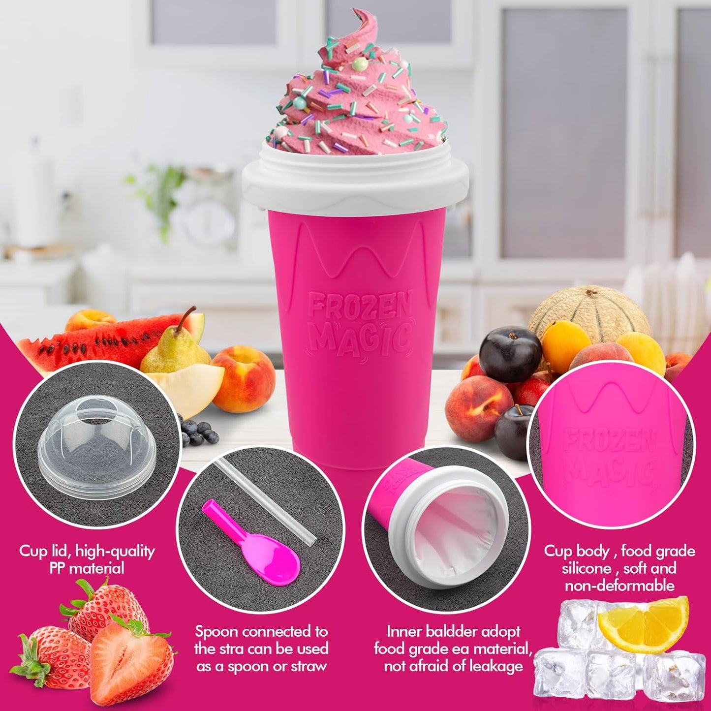 2PCS Slushie Maker Cup,DIY Magic Quick Frozen Smoothies Cups for Homemade Milk Shake Ice Cream Maker, Cooling Cups, Double Layer Squeeze Slushy Maker Cup,Birthday Funny Gifts for Friends &Family
