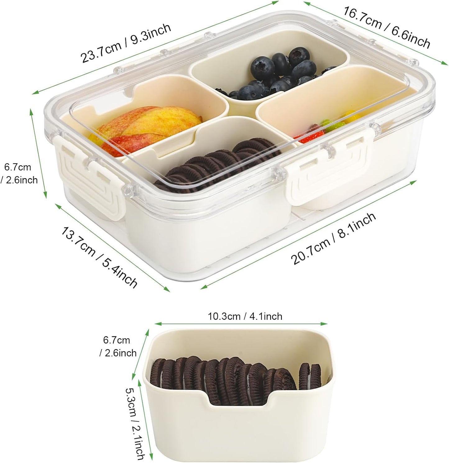 4 Compartment Snack Box Container Tray, Divided Serving Tray with Lid, Mini Small Snackle Box, Portable Charcuterie Container for Party, Picnic, Travel, Food Platter for Snack, Fruits, Veggies, 2 Pack