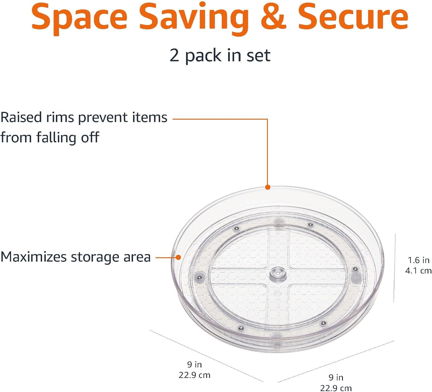 Amazon Basics 2 Tier Lazy Susan Turntable Organizer, 9" Diameter, 2-Pack, Clear