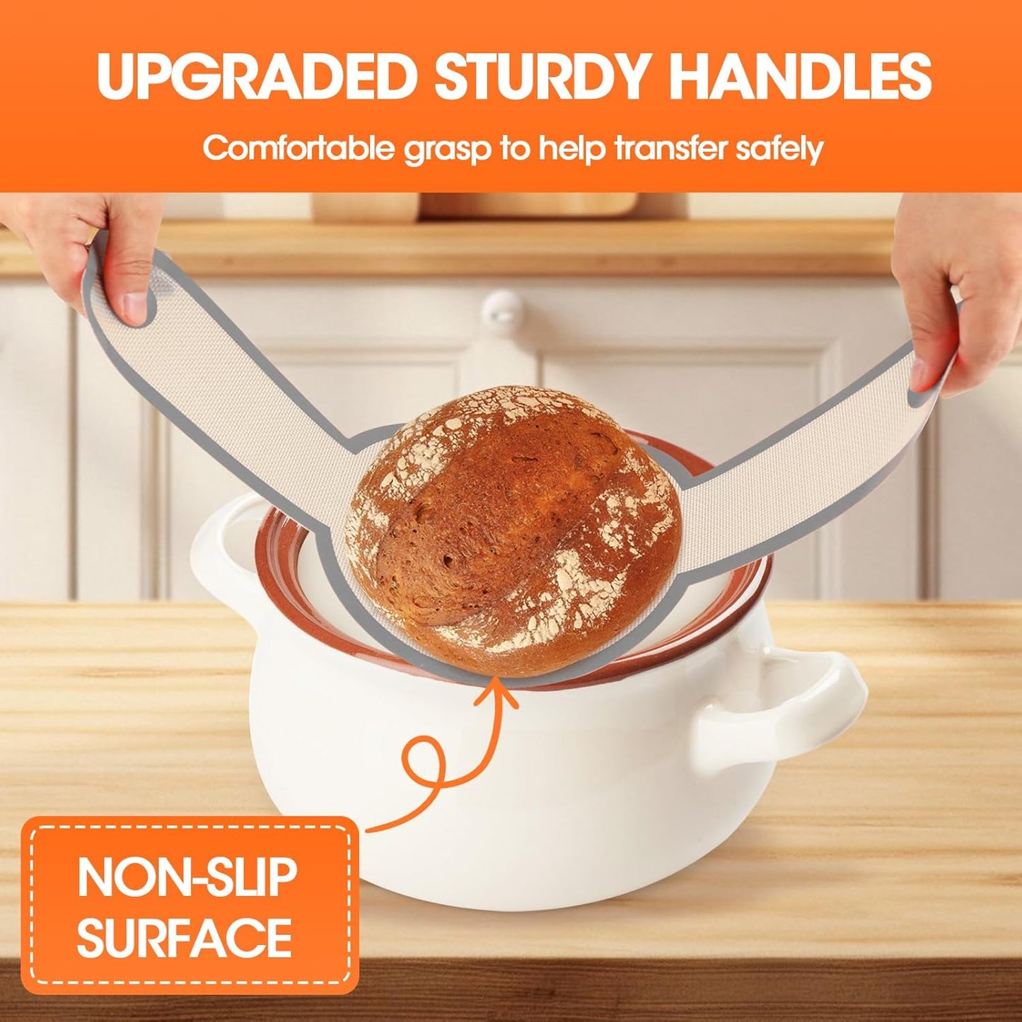 Silicone Bread Sling Dutch Oven，2 PCS Silicone Baking Mat Set，Non-Stick & Easy Clean Reusable Bread Mat With Extra Long Handles, Bread Baking Mat for Sourdough Transfer