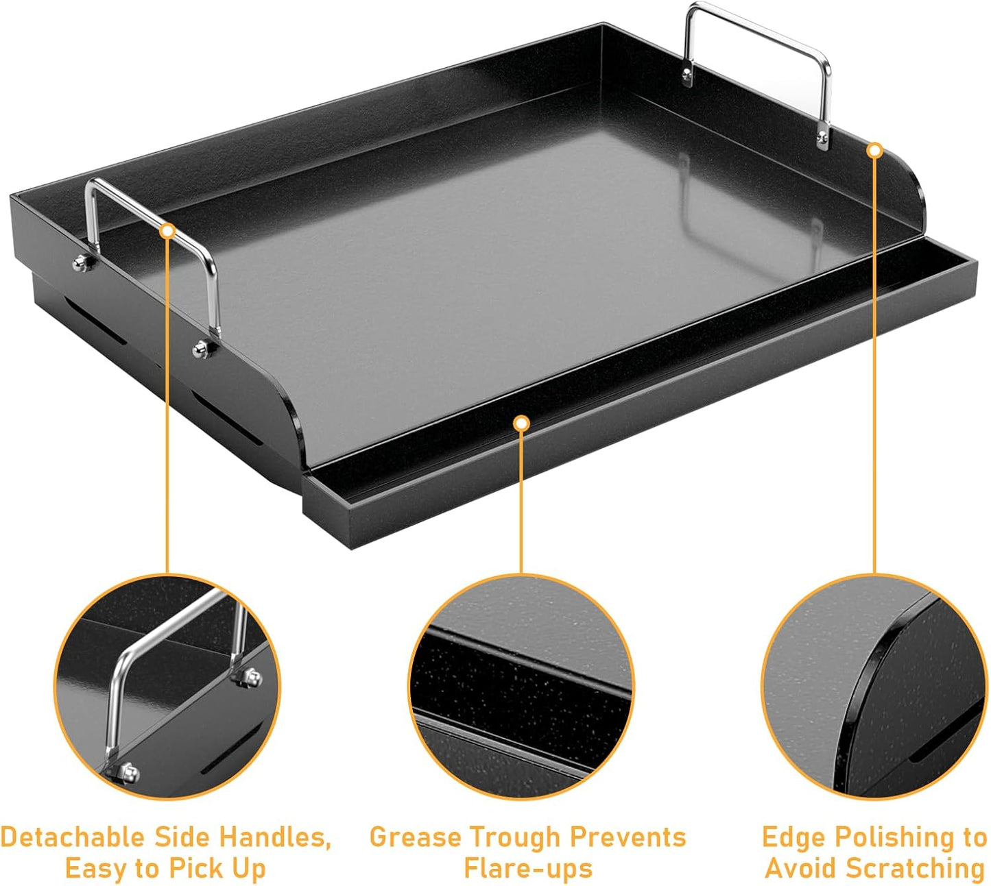 Utheer 17" x 13" Nano-Ceramic Nonstick Griddle for Gas & Charcoal Grills – Universal Flat Top Griddle with Grease Groove/Reinforced Ridges/High Sidewalls, Perfect for Healthy Cooking,Parties & Camping