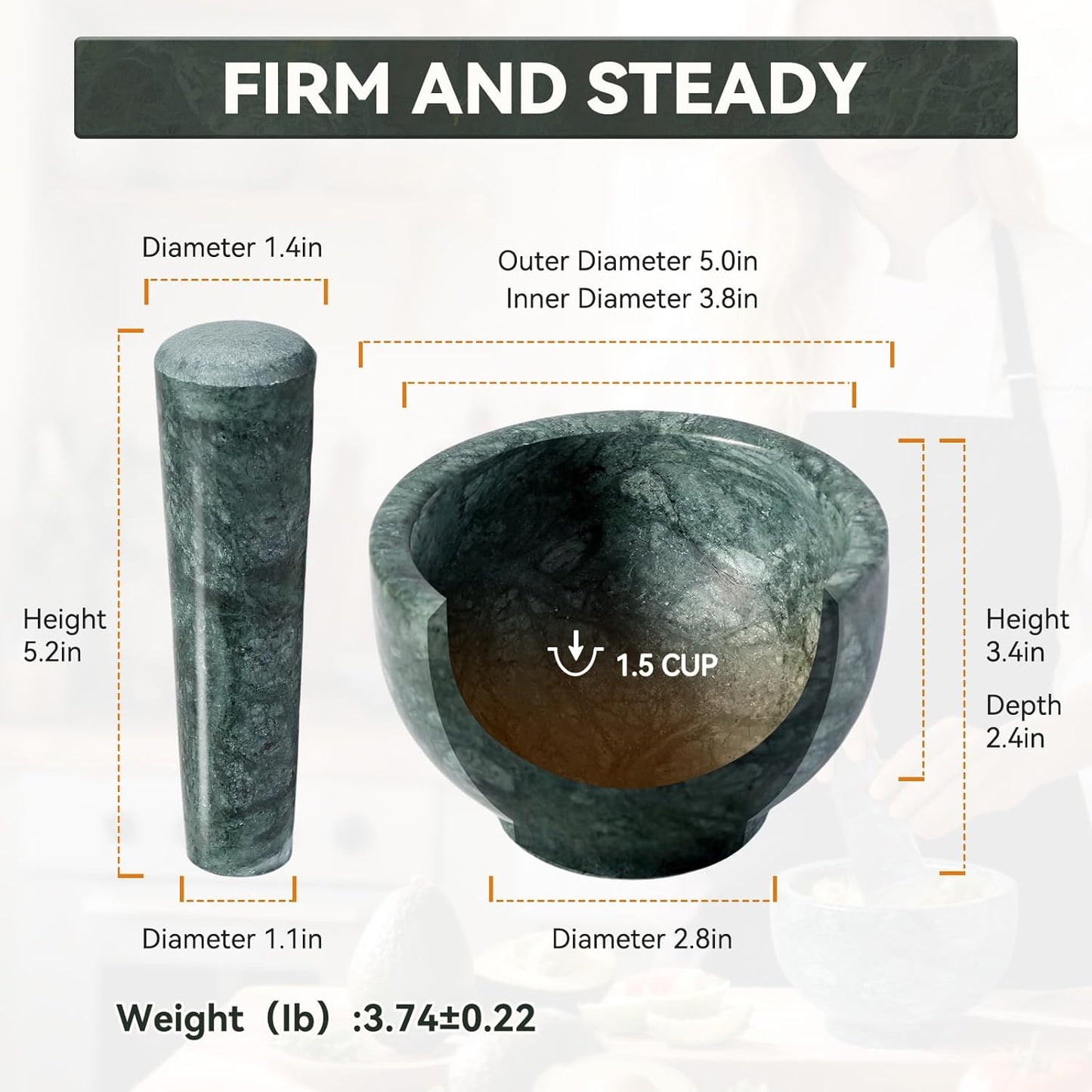 Koville Indian Natural Marble Mortar and Pestle Set, Grinder Bowl for Guacamole, Salsa, Pill Crusher, Spice, Herb, Garlic, Nut, Heavy Duty Grinder for Kitchen