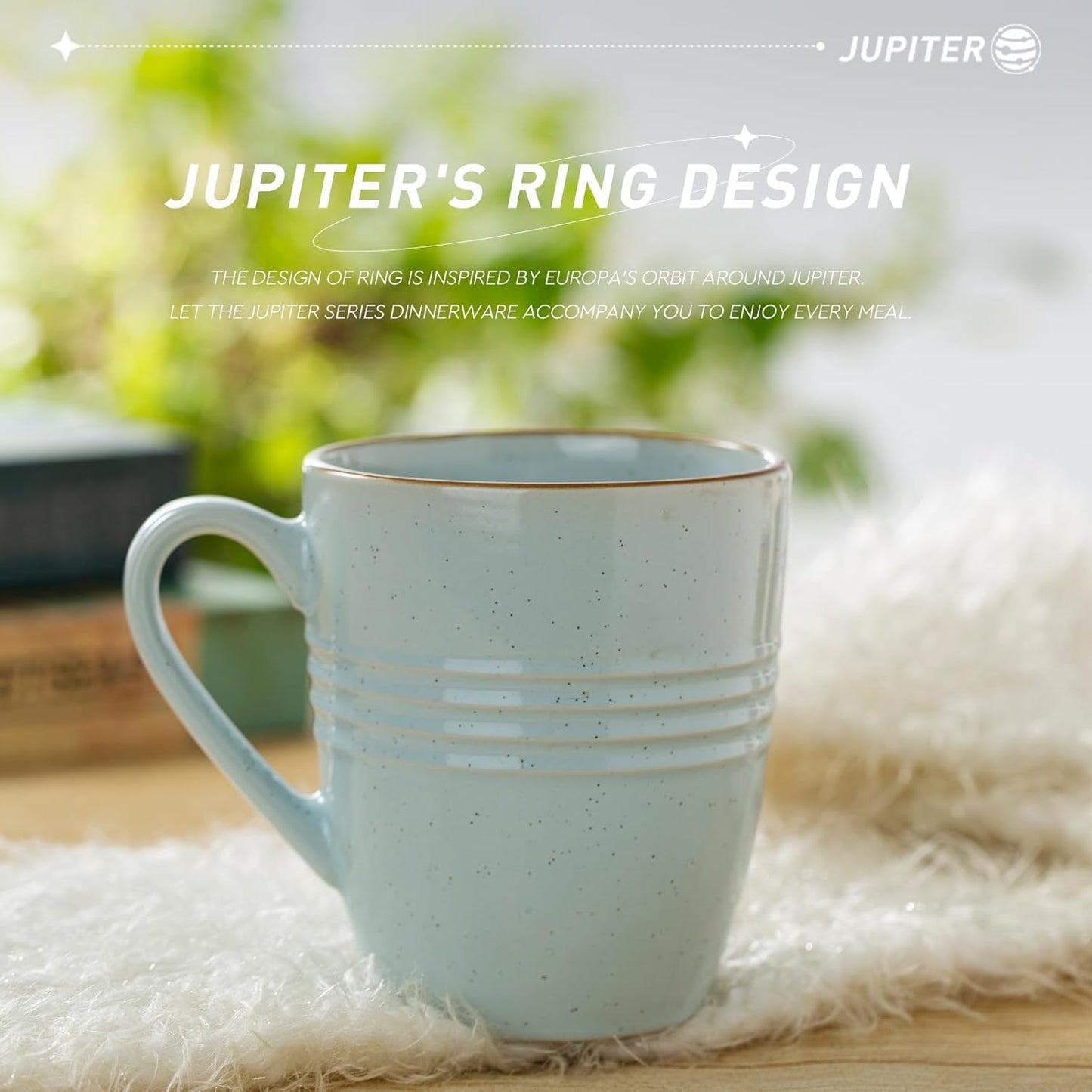 famiware Jupiter Coffee Mugs Set of 4, 14 OZ Coffee Mug, Microwave and Dishwasher Safe, Coffee Cups with Handle for Coffee, Tea, Cocoa, Milk, Light Blue