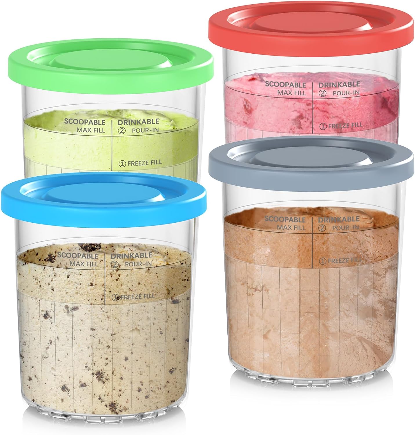 24OZ Containers Replacement for Ninja Creami Deluxe pints 4 Pack, Compatible with NC500 Series 11-in-1 Ice Cream Makers, Extra Delux Pint Containers, XL Family Size Cups,Dishwasher Safe, Leak Proof