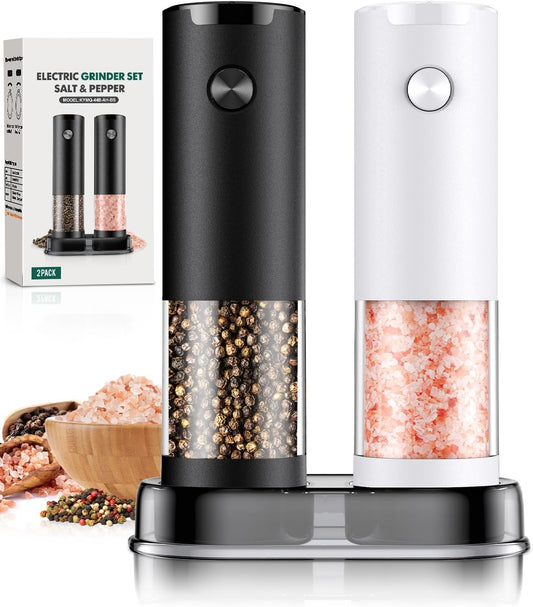 Electric Salt and Pepper Grinder Set Automatic Grinder for Kitchen Battery Pepper Mill Shakers Adjustable Coarseness Upgraded Larger Capacity with Led Christmas Gifts for Women