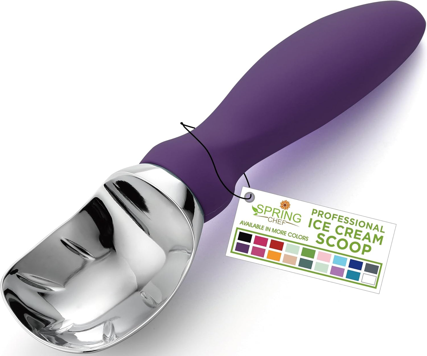 Spring Chef Ice Cream Scoop with Soft Grip Handle, Professional Heavy Duty Sturdy Scooper, Premium Kitchen Tool for Cookie Dough, Gelato, Sorbet, Purple