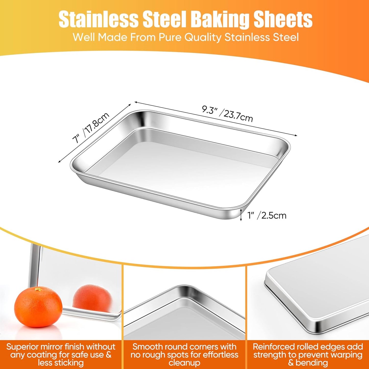 Homikit 1 Pack Baking Sheet, 9 x 7 Inches Stainless Steel Cookie Tray for Baking Cooking Toasting, Mini Metal Toaster Oven Baking Pan Non Stick, Rustproof & Mirror Finish, Dishwasher Safe
