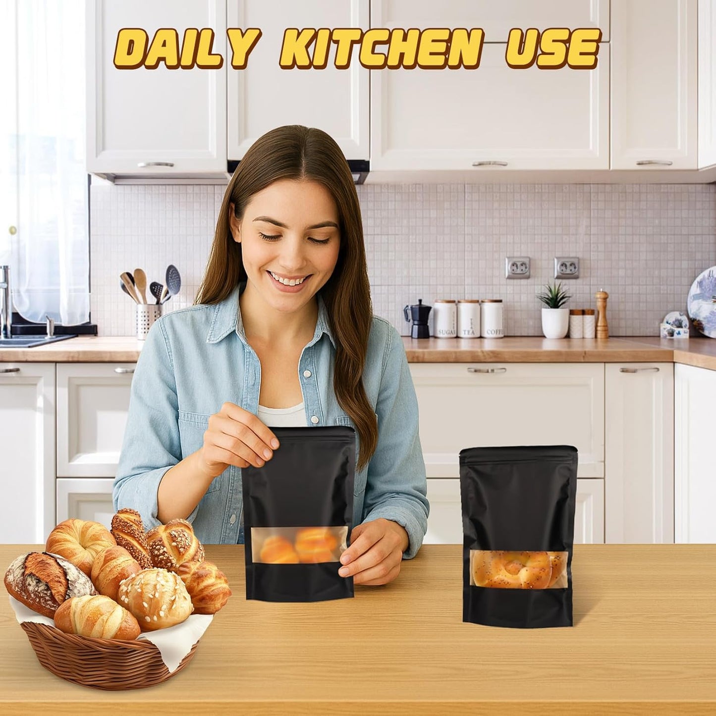 Resealable Smell Proof Bag, 50 Pcs Zip Lock Bags with Window, Reusable Snack Bags, Stand Up Pouches Heat Sealable, Food Storage Baggies for Cookies, Herbs, Tea, Coffee, Spice, Jerky