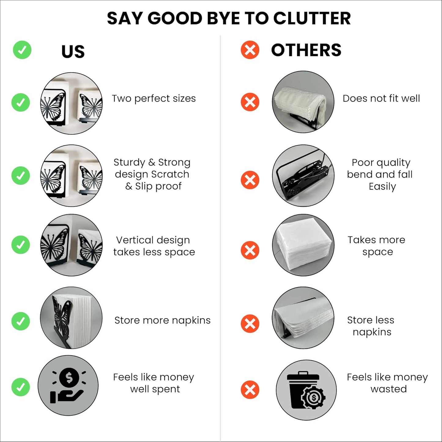 Decorative Napkin Holder for Kitchen & Dining Table – 2 Pack Metal Napkin Holders for Everyday & Cocktail Napkins – Floral & Dog Design – Anti-Scratch Slip-Resistant Paper Napkin Dispenser