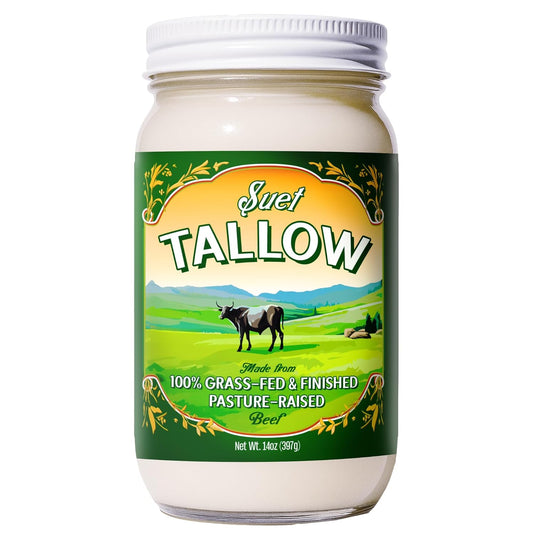 Pasture Raised Beef Tallow, Grass-Fed & Grass-Finished, Made from Beef Suet for more nutrients, Glass Jar