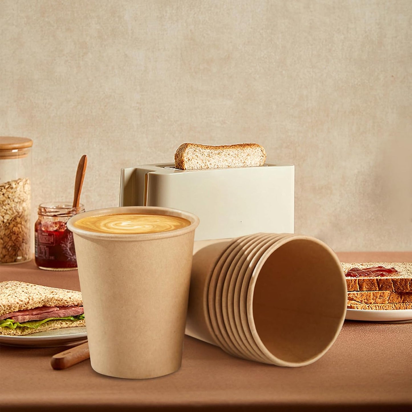 400 Pack 8 oz Kraft Paper Cups, Unbleached Disposable Paper Coffee Cups, Thickened Hot/Cold Beverage Drinking Cup for Party, Home, Cafes, Bistros, Businesses (Brown)