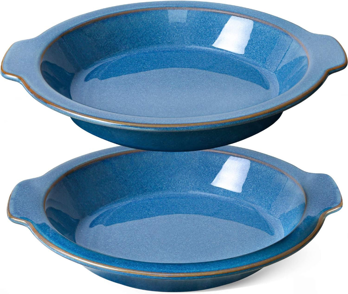 LE TAUCI Ceramic Pie Pans, 9 inch Baking Plates with Handles, Deep Pie Dish for Apple Pie, Pecan Pie, 36 Ounce - Set of 2, Ceylon Blue