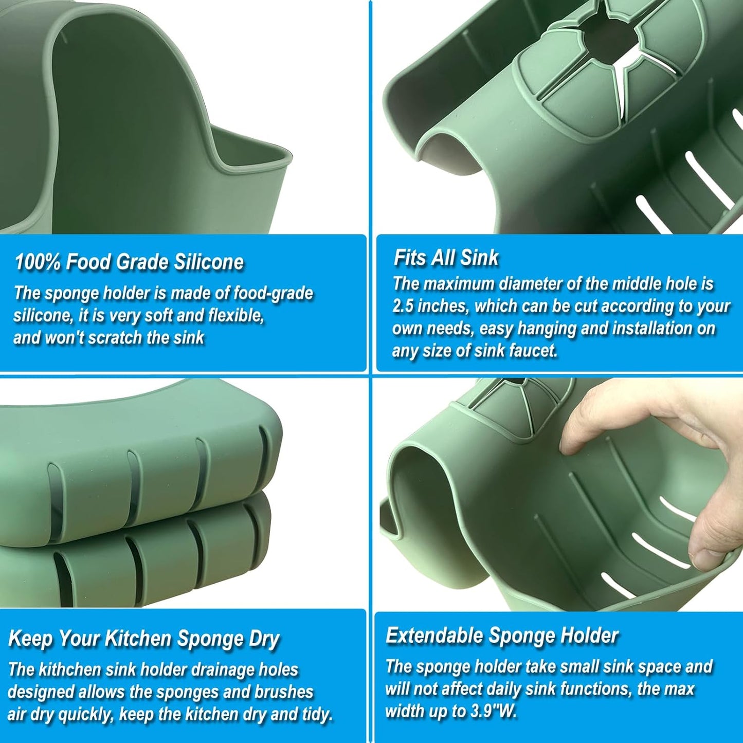 Sponge Holder for Kitchen Sink, Silicone Sink Saddle Caddy Organizer Rack, Sponges Holder Over Faucet, Hanging Kitchen Organizer Accessories Rack Basket Green