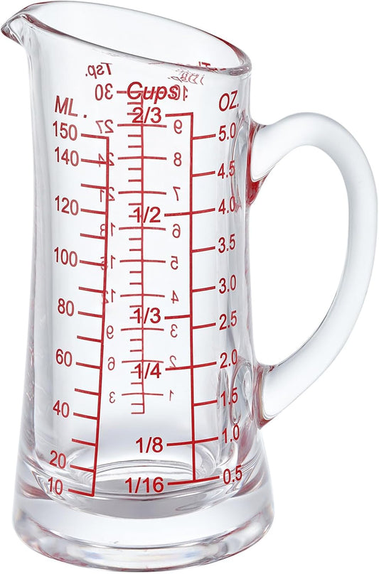 Ackers Glass Measuring Cup 5 Oz/150ml Shot Glass Measuring Cup with V-Spout,Insulated handle