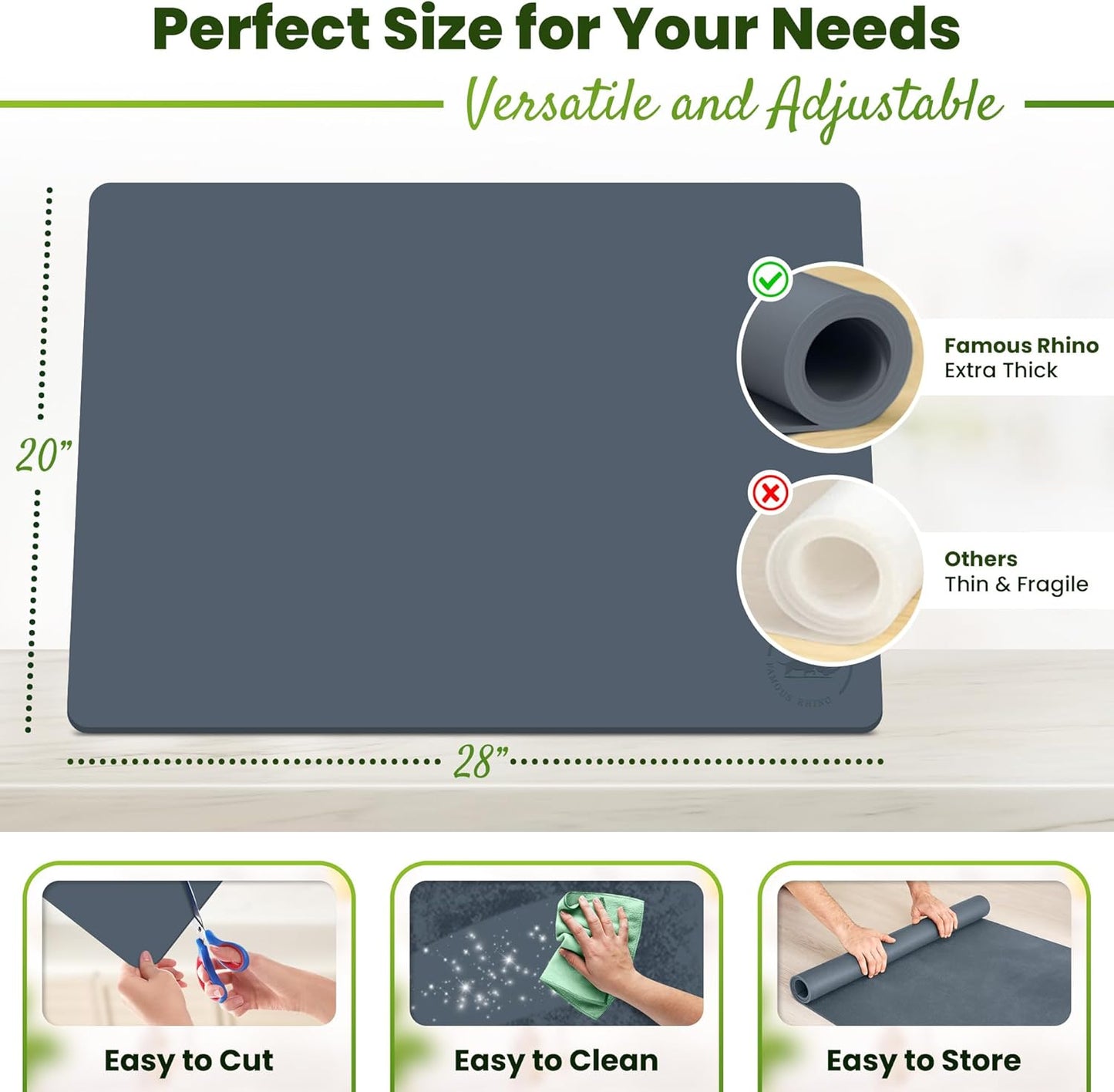 Large Silicone Mat 28" x 20" Mat Thick Heat Resistant, Kitchen Counter Mat Waterproof - Coffee Machine, Glass Top Stove Cover Countertop Protector for Air Fryer, Baking mat (Grey)