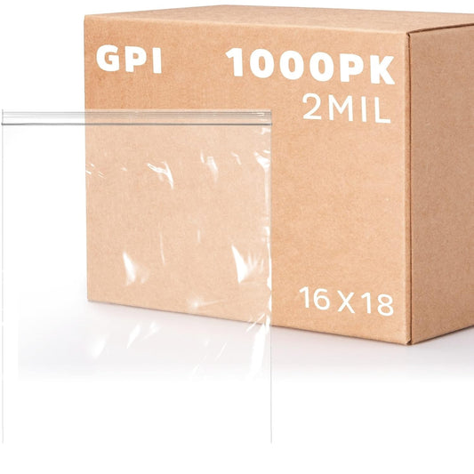 GPI - 16" x 18", Case of 1000, Clear Plastic Reclosable Jumbo Zip Bags, 2 Mil Thick, Zip Poly Bags with Resealable Lock Seal Zipper For Food, Apparel, Shirts, Household, School & Office Supplies