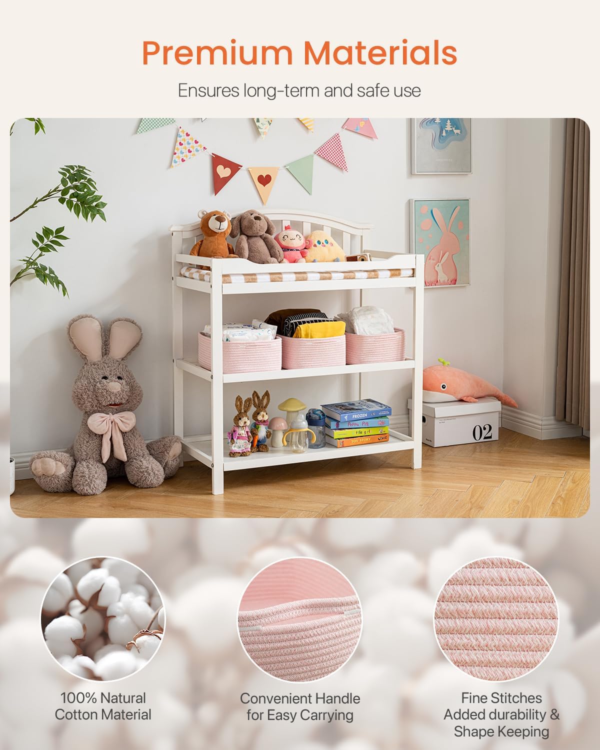 Small Woven Basket, 13.5 x 9.5 x 5 Inches, Storage Basket for Organizing, Cute Small Rope Shelf Closet Cube Storage Bins Baskets for Shelves, Dog Toy Gift Baskets Empty, 3 Pack Light Pink