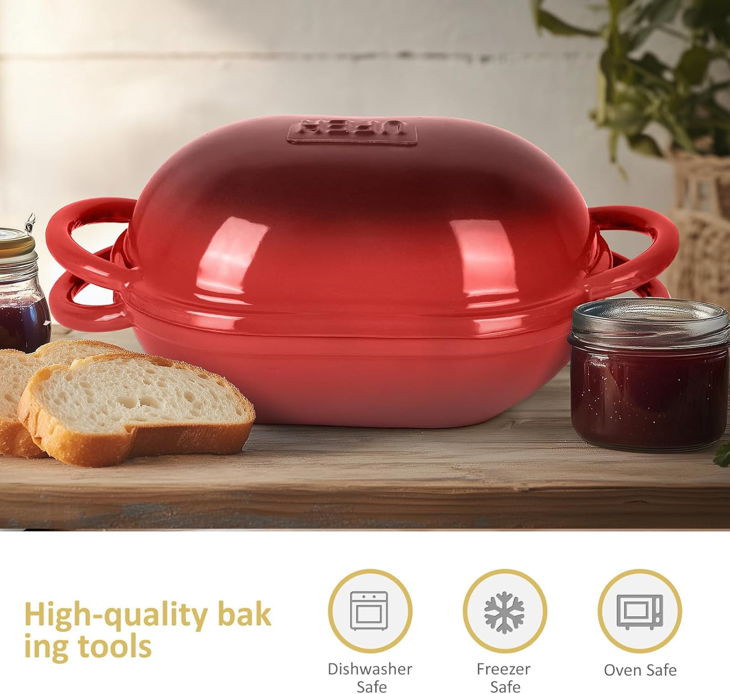 Dutch Oven for Bread Baking – Premium Cast Iron Pot with Lid – Perfect for Sourdough, Artisan Loaves & No-Knead Bread – 2 QT / 1.9L (Enameled, Round, Oven & Stovetop Safe), Red