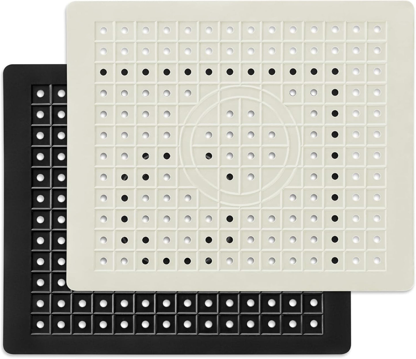 WILLKOMMEN 2 Pack Kitchen Sink Mat, 12'' x 10"" Dish Drying Mat for kitchen Counter, Durable Rubber Dish Draining Mat, Grid Sink Mat,Square Black & Cream White