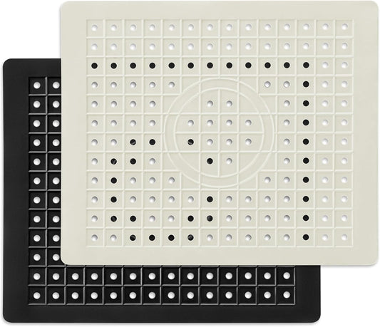 WILLKOMMEN 2 Pack Kitchen Sink Mat, 12'' x 10"" Dish Drying Mat for kitchen Counter, Durable Rubber Dish Draining Mat, Grid Sink Mat,Square Black & Cream White