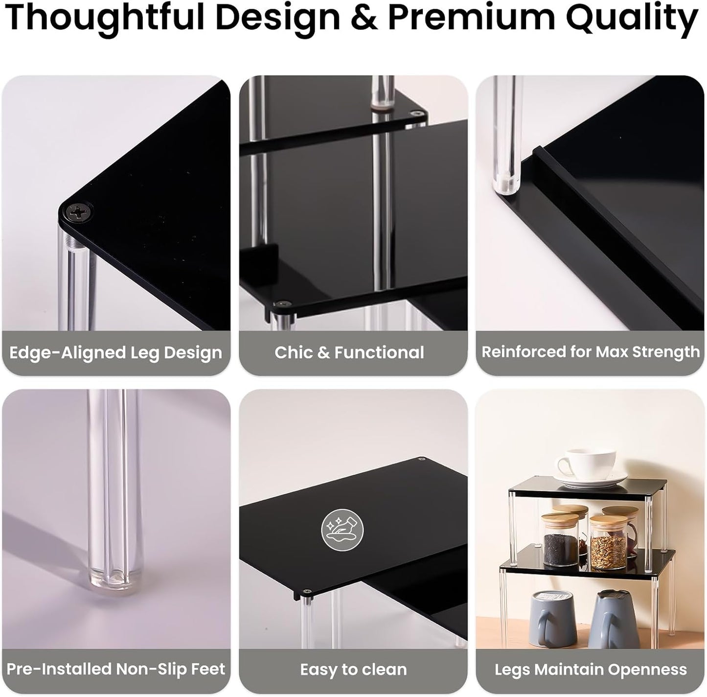 Cabinet Organizer Acrylic Spice Rack, 4 Pack Stackable Shelf Riser for Kitchen Pantry Countertop, Expandable Storage Organizer for Bathroom Office