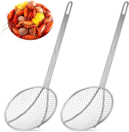Baderke 2 Pcs 16 Inch Stainless Steel Skimmer Round Plated Wire Strainer Fryer Spoon Mesh Stirring with Long Handle for Kitchen Fried Food Cooking Straining Frying