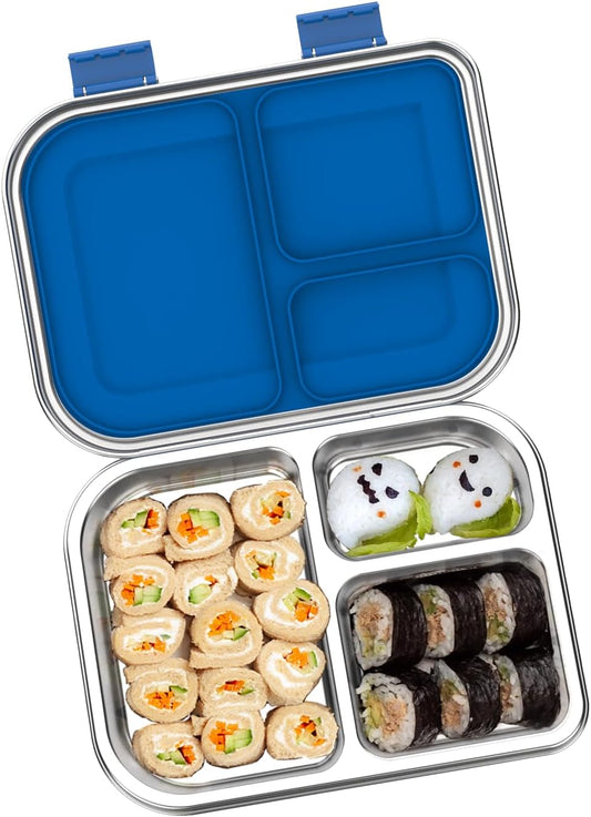 Stainless Steel Lunch Box 1000ml - 3 Compartment Bento Box for Kids & Adults, Leakproof Food Container, BPA-Free Metal Lunch Box with Silicone Seal, Eco-Friendly/Dishwasher Safe (Blue)