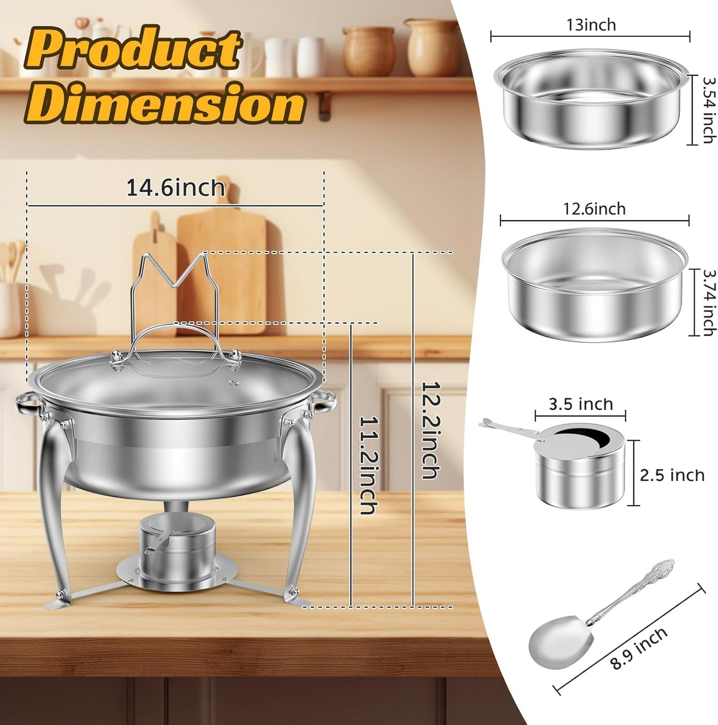 6 QT Chafing Dish Buffet Set with Serving Spoons, 2 Packs Stainless Steel Round Chafing Dishes with Glass Lid & Lid Holder, Food Warmers for Parties Buffet Weddings Catering Events