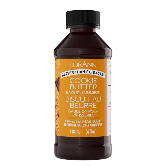 LorAnn Oils Cookie Butter Bakery Emulsion: True Essence, Ideal for Boosting Fruit Tones in Cakes, Cookies & Desserts, Gluten-Free, Keto-Friendly, Extract Substitute Essential for Your Kitchen, 4 Oz