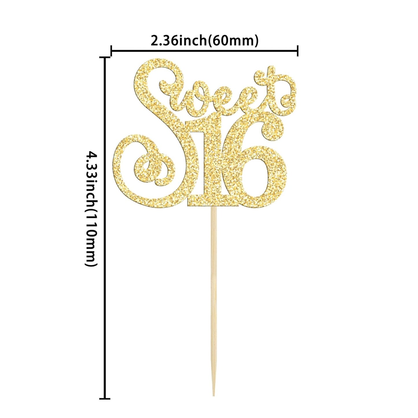 Gyufise 24 Pack Happy Sweet 16 Cupcake Toppers Glitter Sixteen 16th Birthday Cupcake Picks Cheers to 16 Years Old Cupcake Decorations for 16th Birthday Anniversary Party Cake Decorations Supplies Gold