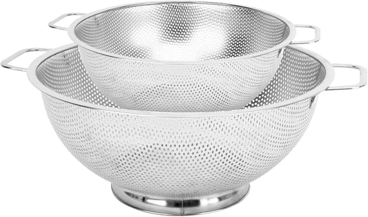 2PCS Colander for Kitchen, 3QT and 5QT, Stainless Steel Colander Strainer with Handle for Fruits Vegetables Cooking Food, Dishwasher Safe