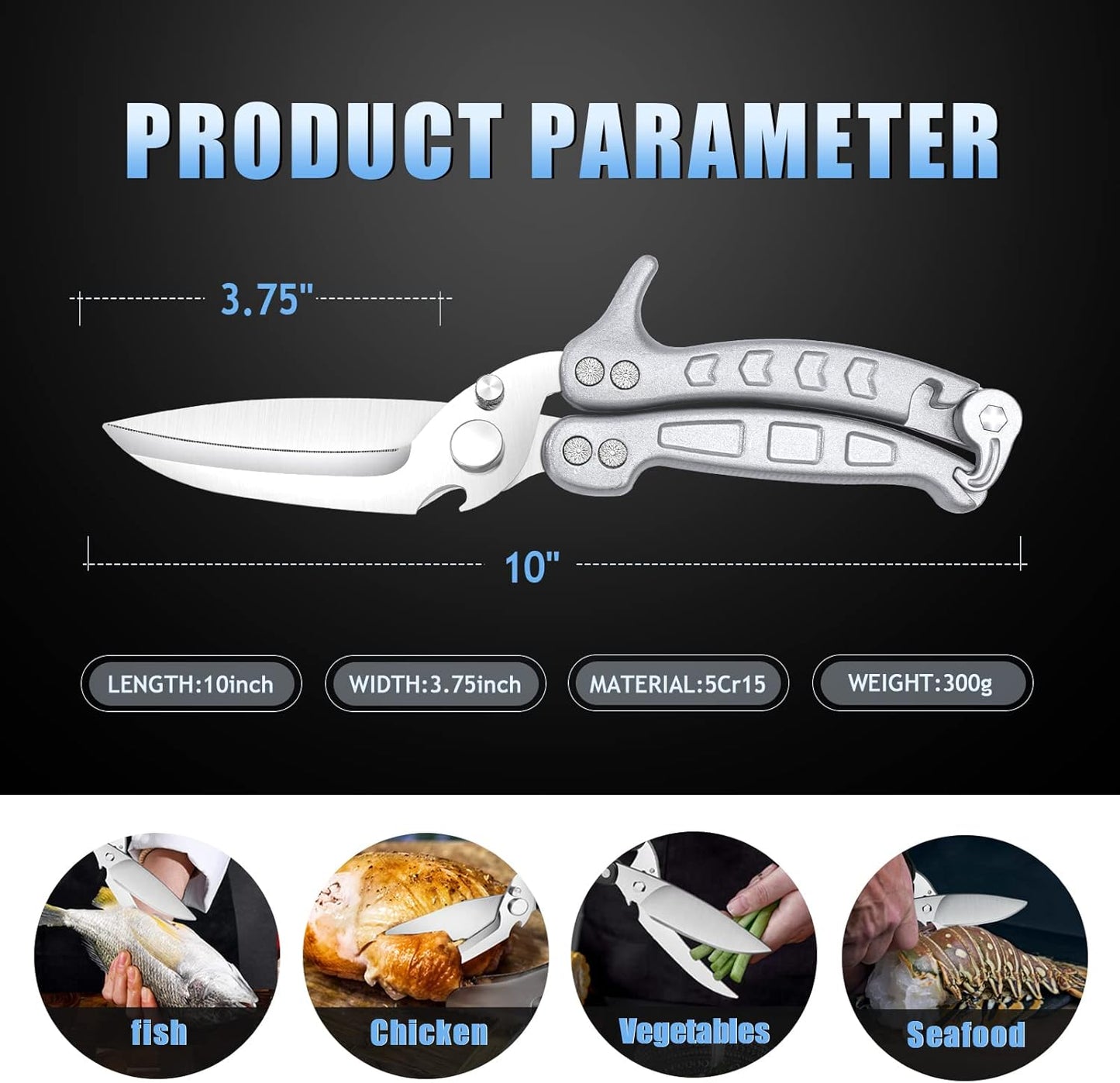 DRAGON RIOT Heavy Duty Poultry Shears - A Must Have Kitchen Shears for Chicken and Meat Cutting - Dishwasher Safe and Stainless Food Kitchen Scissors for Thanksgiving(Silver)