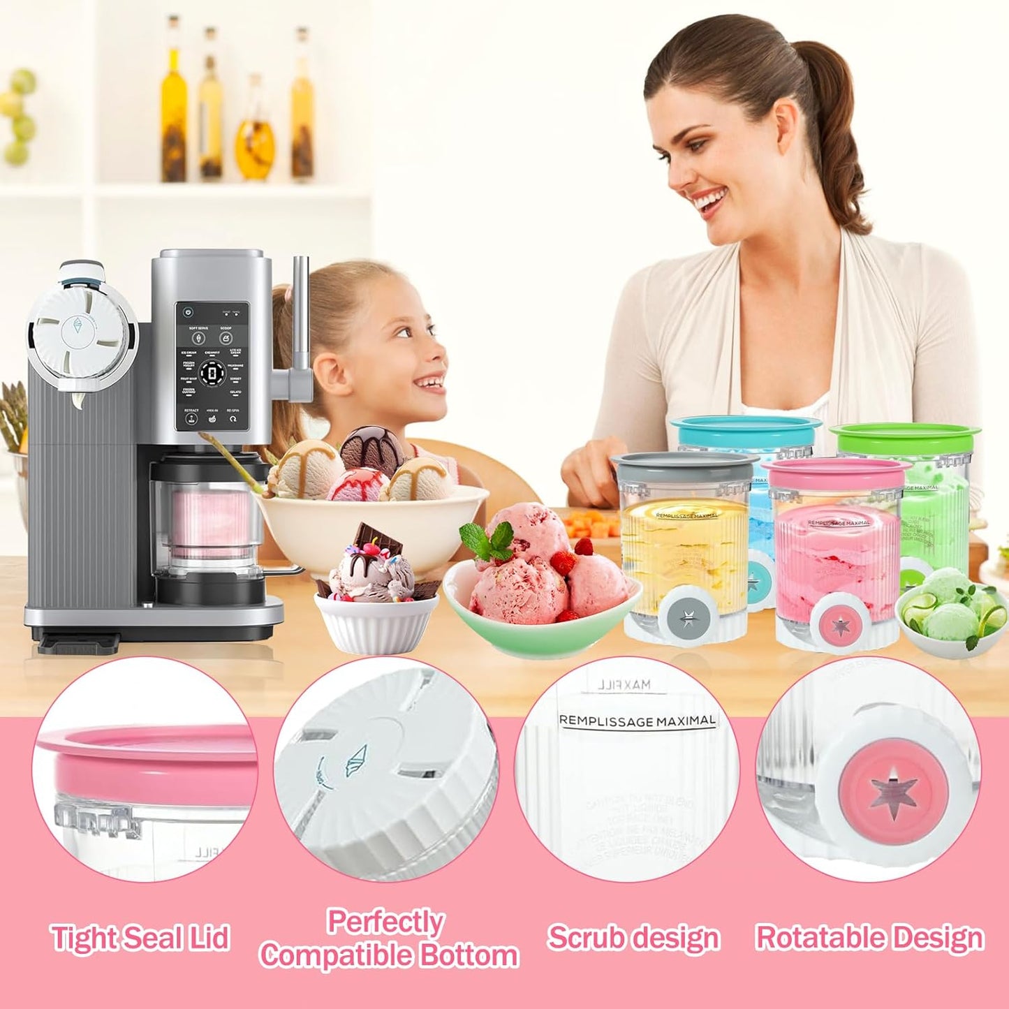 4 Pack Pints and Lids for Ninja CREAMi NC701 NC700 Ice Cream Maker Accessories Creami Containers Compatible with Ninja NC700 Series, 16 oz Containers Ice Cream Maker