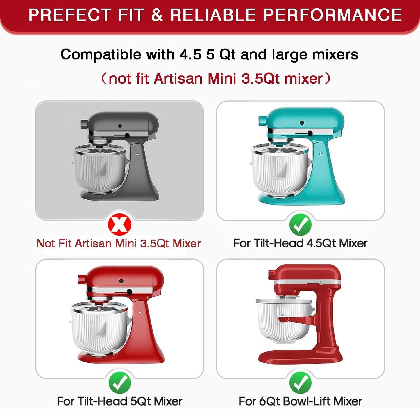 Ice Cream Maker Attachment for KitchenAid Stand Mixer, Compatible with 4.5/5QT & 6QT Stand Mixers, 2 Quart Frozen Kitchenaid Ice Cream Maker Attachment Ice Cream Bowl for Yogurt/Sorbet Gelato