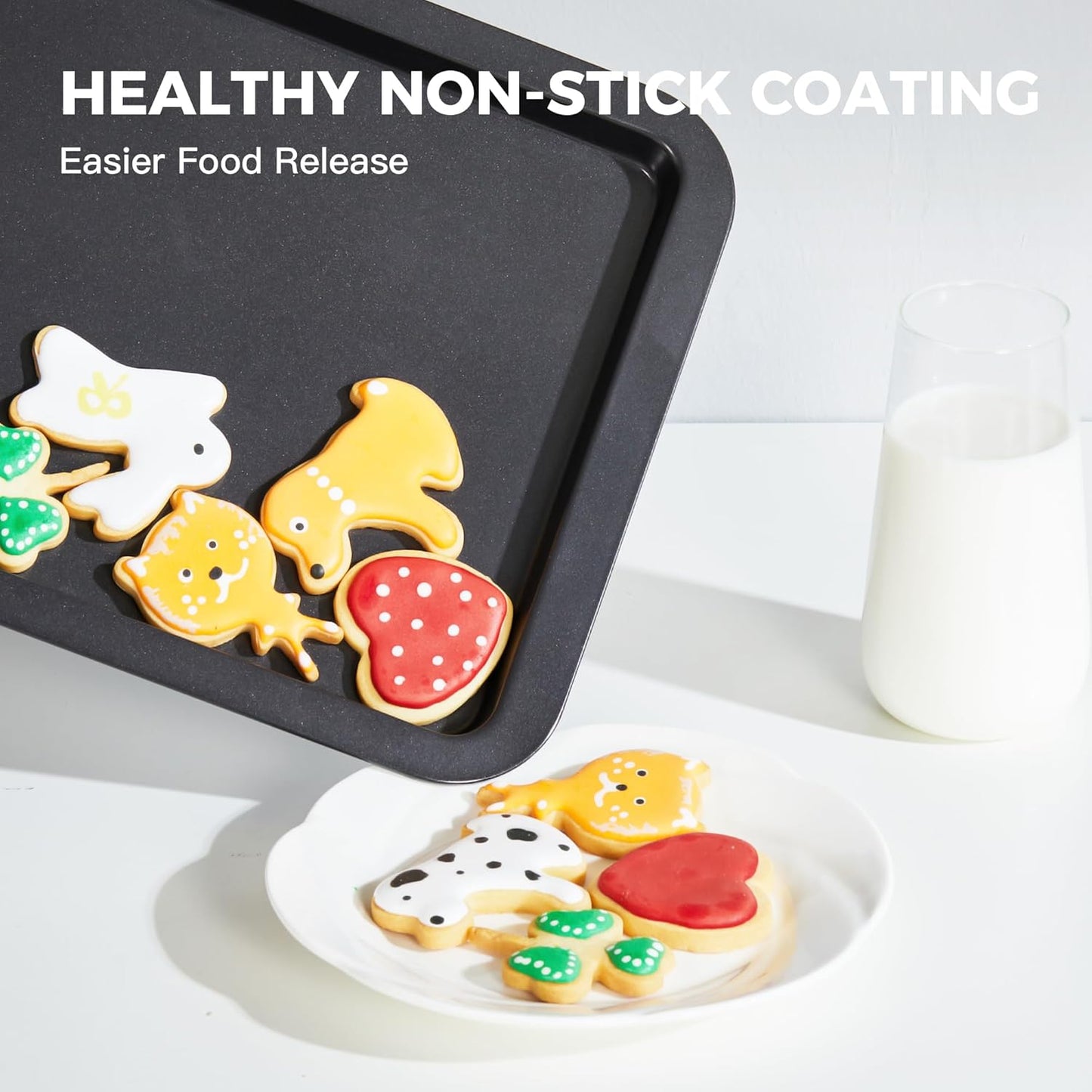 HONGBAKE Baking Sheet with Cookie Cutters, Jelly Roll/Quarter Baking Pan Set for Oven, 8 Pack Nonstick Bakeware Sets with Wider Grips, Premium, Dishwasher Safe - Dark Grey