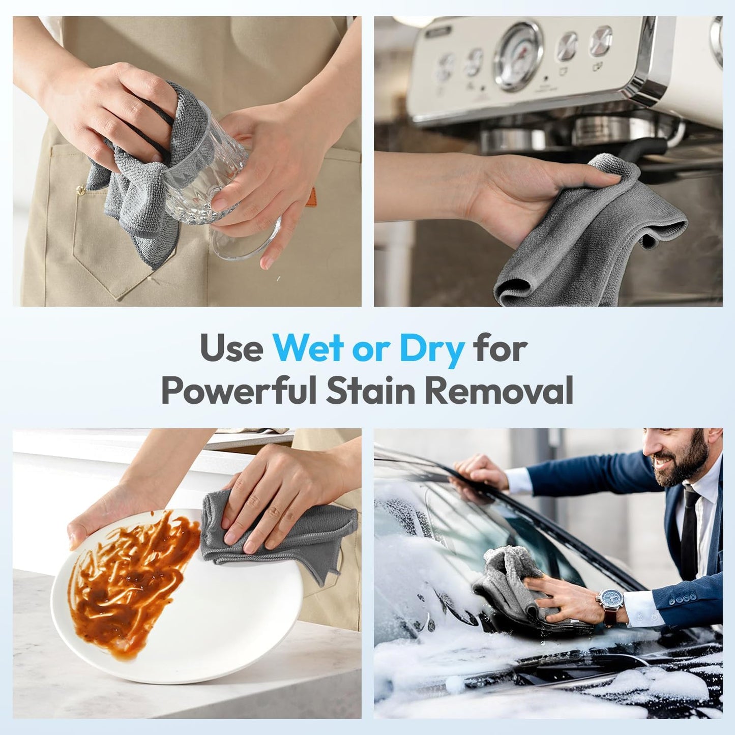 Microfiber Cleaning Cloths 12”x12”, 12Pack - Extra Thick Kitchen Towels - Streak-Free, Lint-Free, Fast Absorbent - Reusable Multi-Purpose Housekeeping Rags for Cars, Dishes, Floors, Tiles - Grey