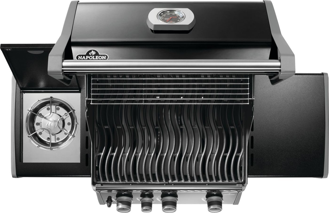 Napoleon Rogue 425 Propane Gas Grill with Range Side Burner, Black, 3 Stainless Steel Main Burners, Durable Grilling Power