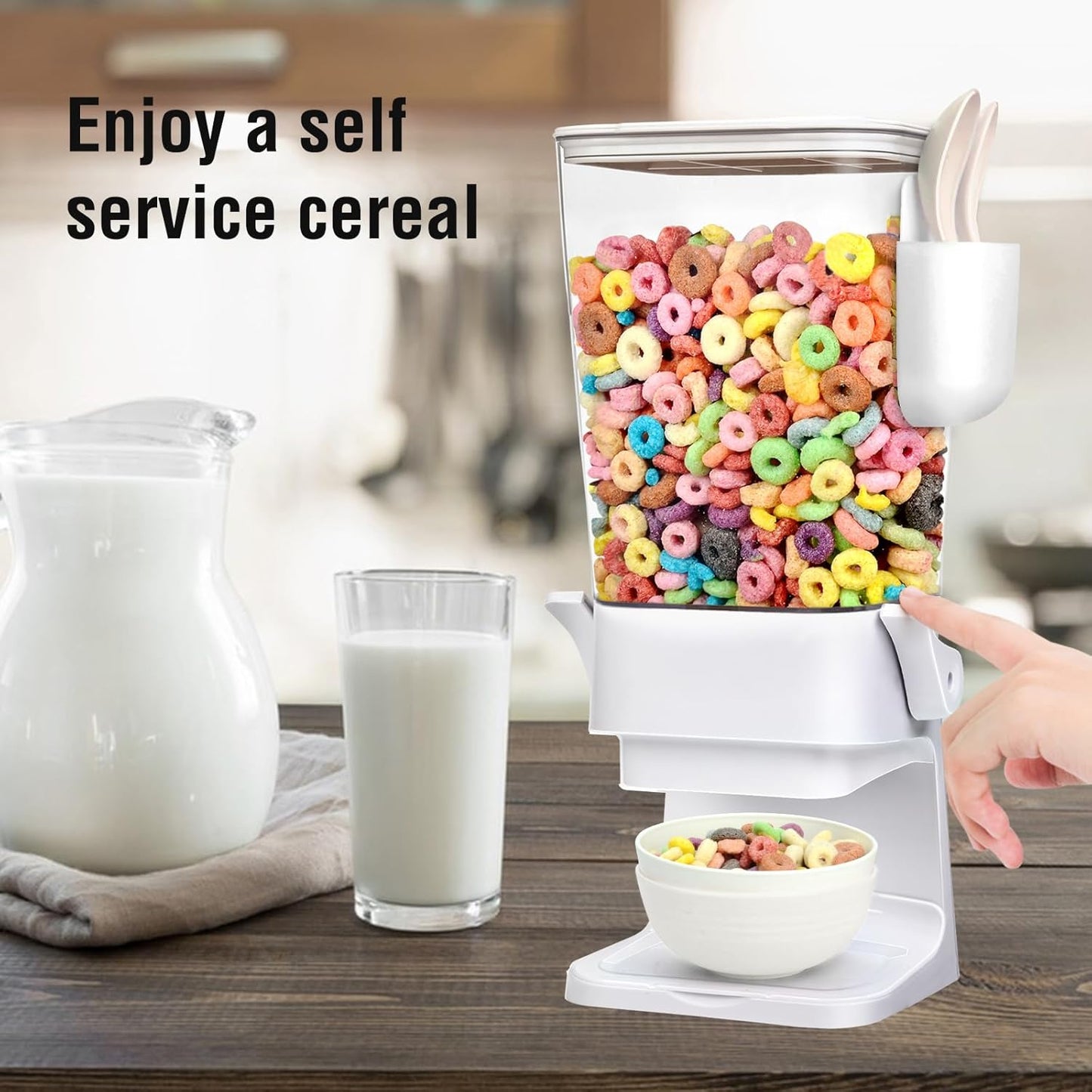 Cereal Dispenser Countertop with 2 Pack Bowls and Spoons 5.5 Qt Large Cereal Storage Container Holder for Pantry Dry Food Nut Dispenser Snack Candy Organizer Kitchen Organization for Oatmeal Granola