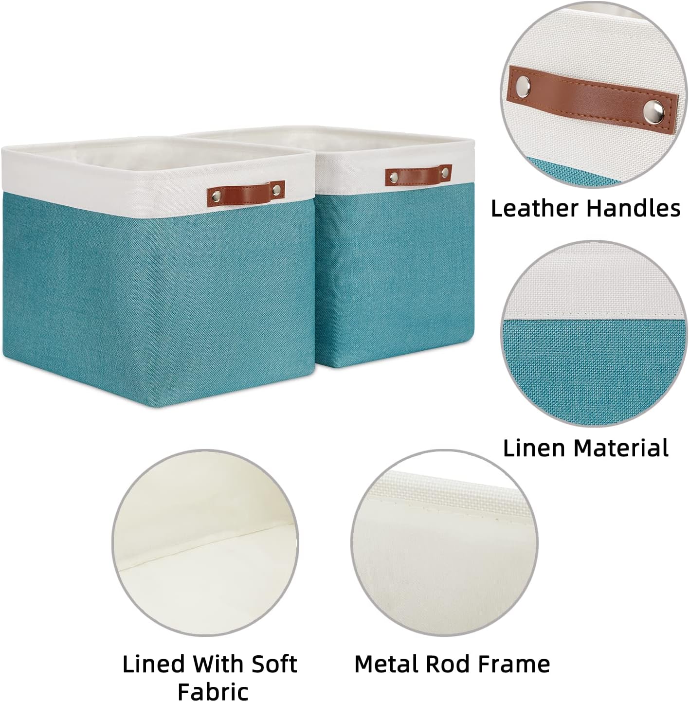 HNZIGE Extra Large Fabric Storage Bin Baskets for Organizing Shelves [2 Pack] Storage Baskets for Closet 16" X 11.8" X 11.8" Rectangular Storage Basket Bin for Organization Living Room(Teal&White)