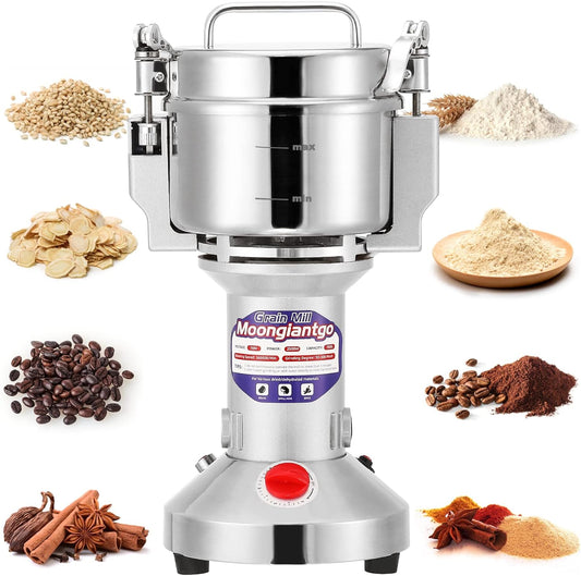 Moongiantgo Grain Mill Grinder Electric 700g Commercial Spice Grinder 2500W Stainless Steel Pulverizer Dry Grinding Machine for Wheat Corn Rice Pepper Herbs Coffee Beans (700g Upright, 110V)