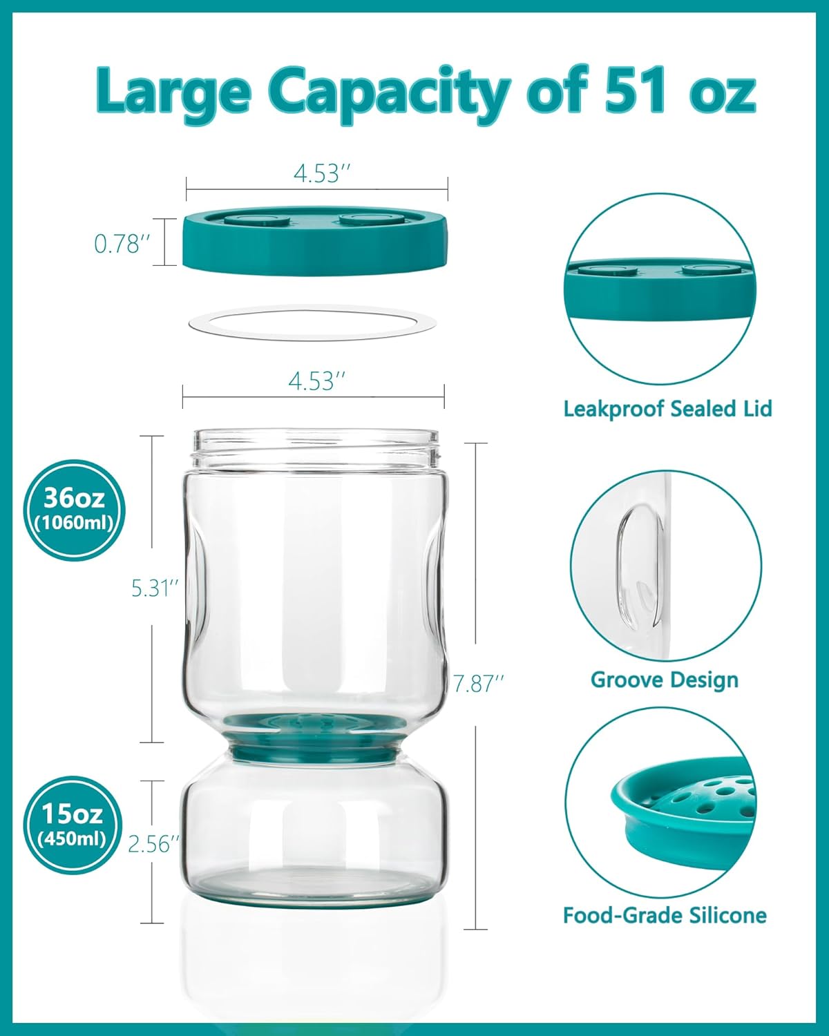 ZENS Pickle Jar with Strainer Flip, 2 Pack 51oz Pickle Container Pickle Juice Separator Hourglass Jar for Olive Keeper, Leakproof Pickle Holder Jars for Pickling Dill Sliced Storage, Gifts for Mom