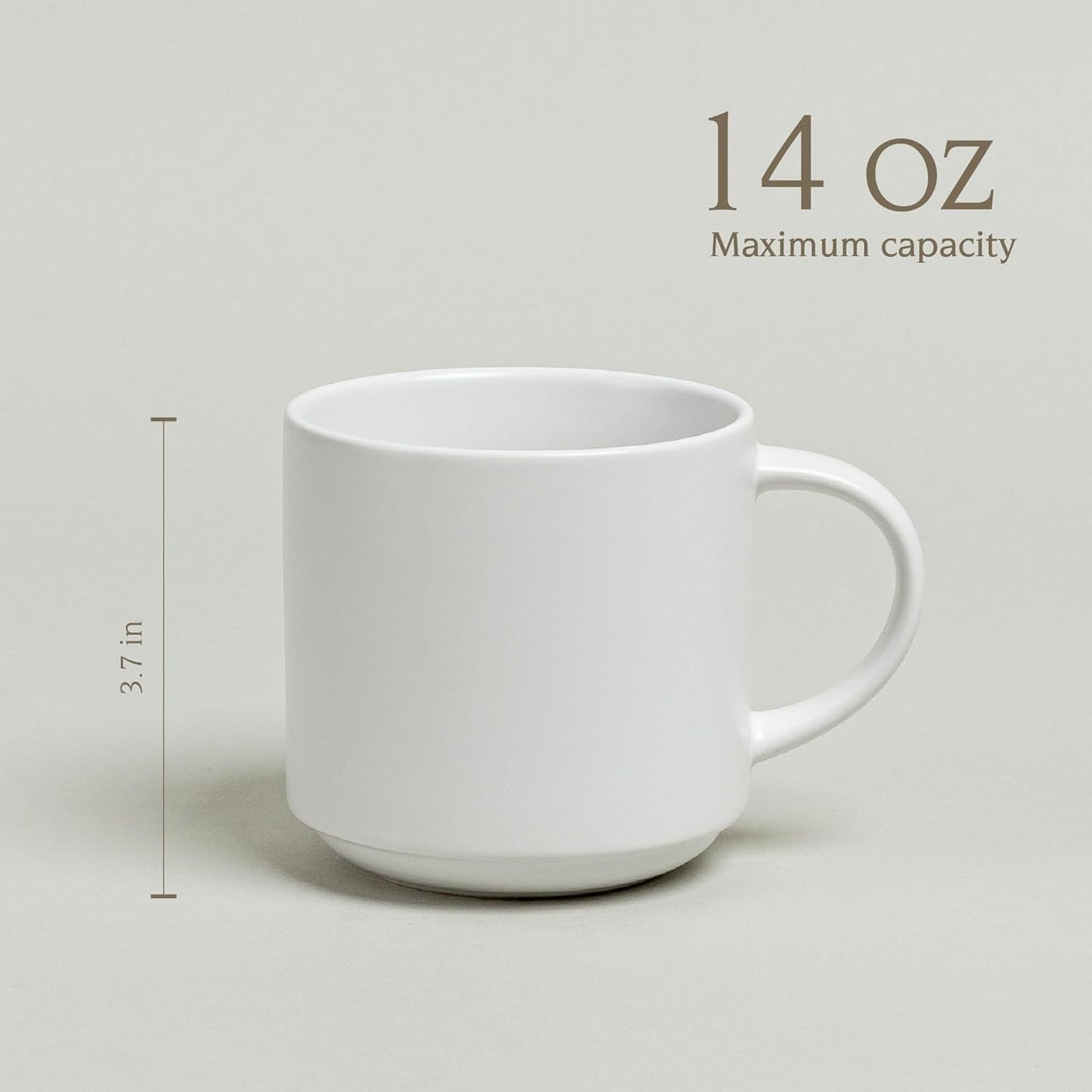 over&back Coffee Mugs Set of 4 – 14oz Ceramic Coffee Mug for Tea, Latte & More – Stackable Stoneware Coffee Cups with Semi-Matte White Finish – Durable & Stylish Drinkware