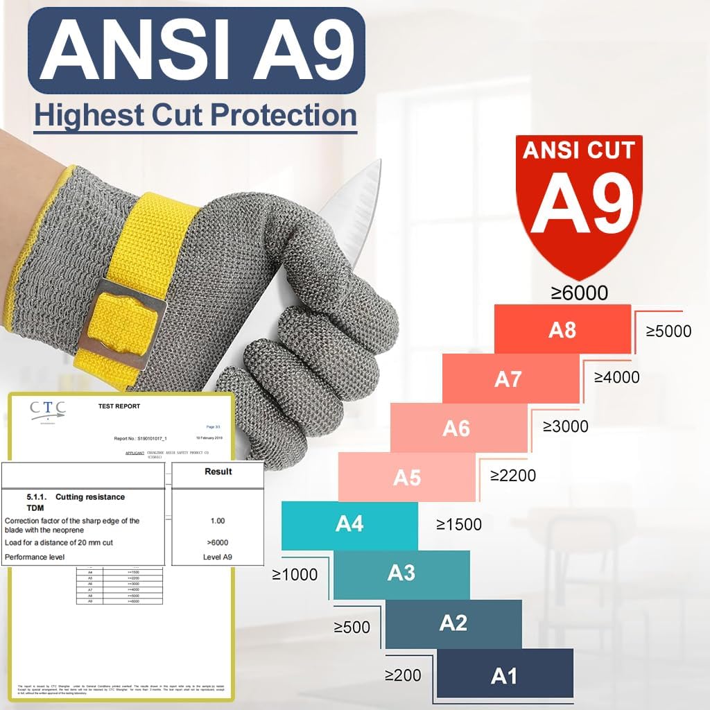 Dowellife ANSI A9 Cut Resistant Glove Food Grade, Stainless Steel Mesh Metal Knife Cutting Glove for Butcher Meat Cutting Oyster Shucking Kitchen Mandoline Chef Slicing Fish Fillet (X-Large)