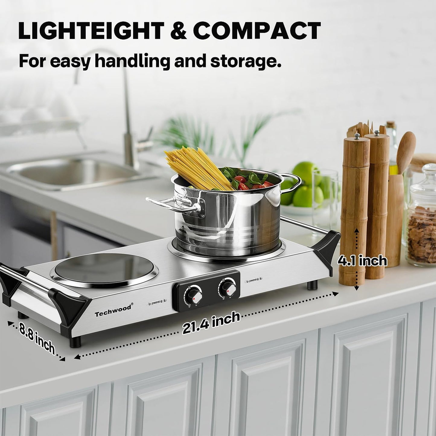 Techwood Electric Stove, Double Infrared Ceramic Hot Plate for Cooking, Two Control Cooktop Burner, Portable Anti-scald handles Suitable for Office/Home/Camp Use, 1800W Compatible for All Cookwares