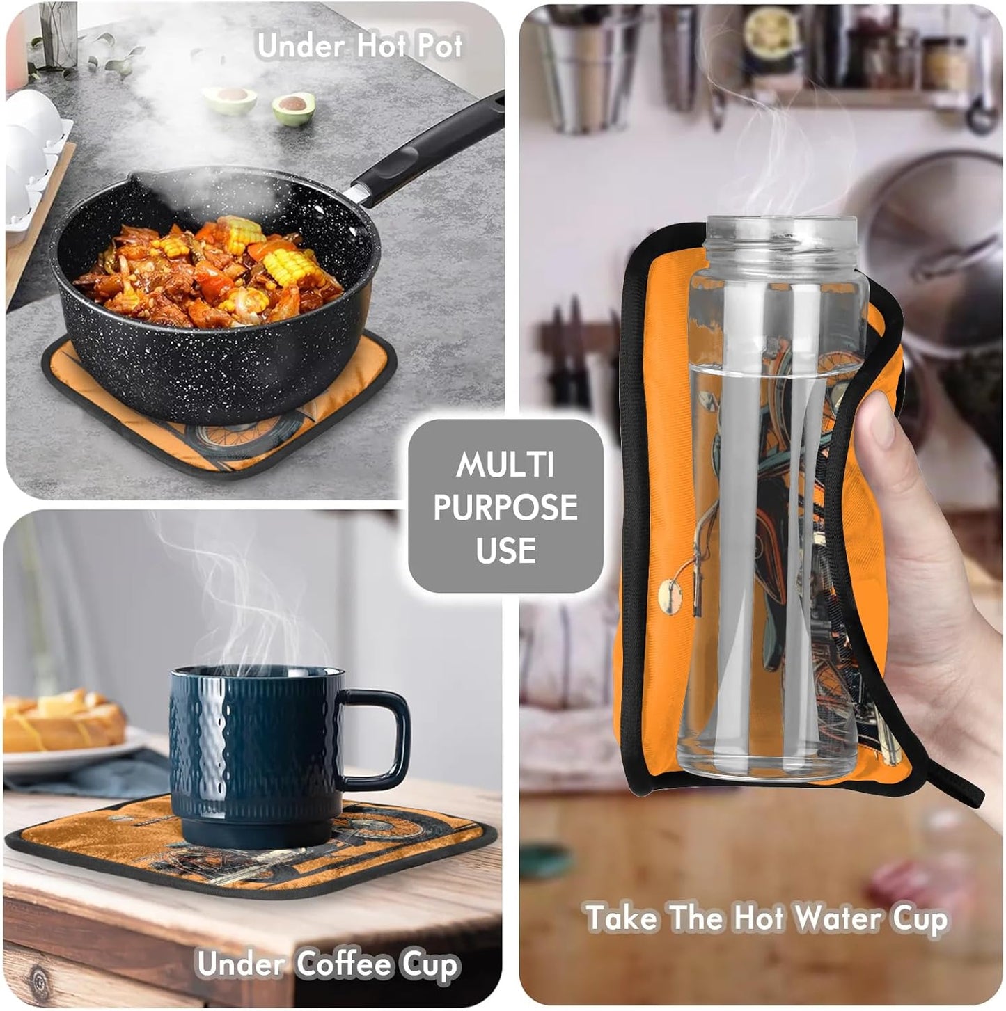 Motorcycle Theme Oven Mitts and Pot Holders Sets, 2 Pcs Decorative Kitchen Oven Glove for Cooking