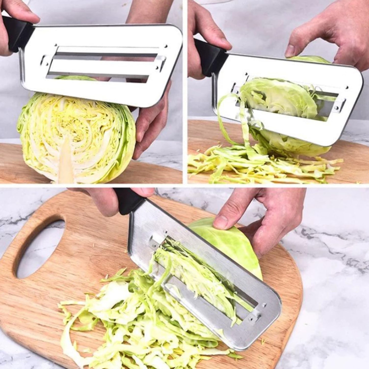 Dual Blade Julienne Cutter, Stainless Steel Shredder Slicer, Stainless Steel Cabbage Shredder for Coleslaw, Cabbage Slicer, Suitable for Vegetables and Fruits (Black*2)