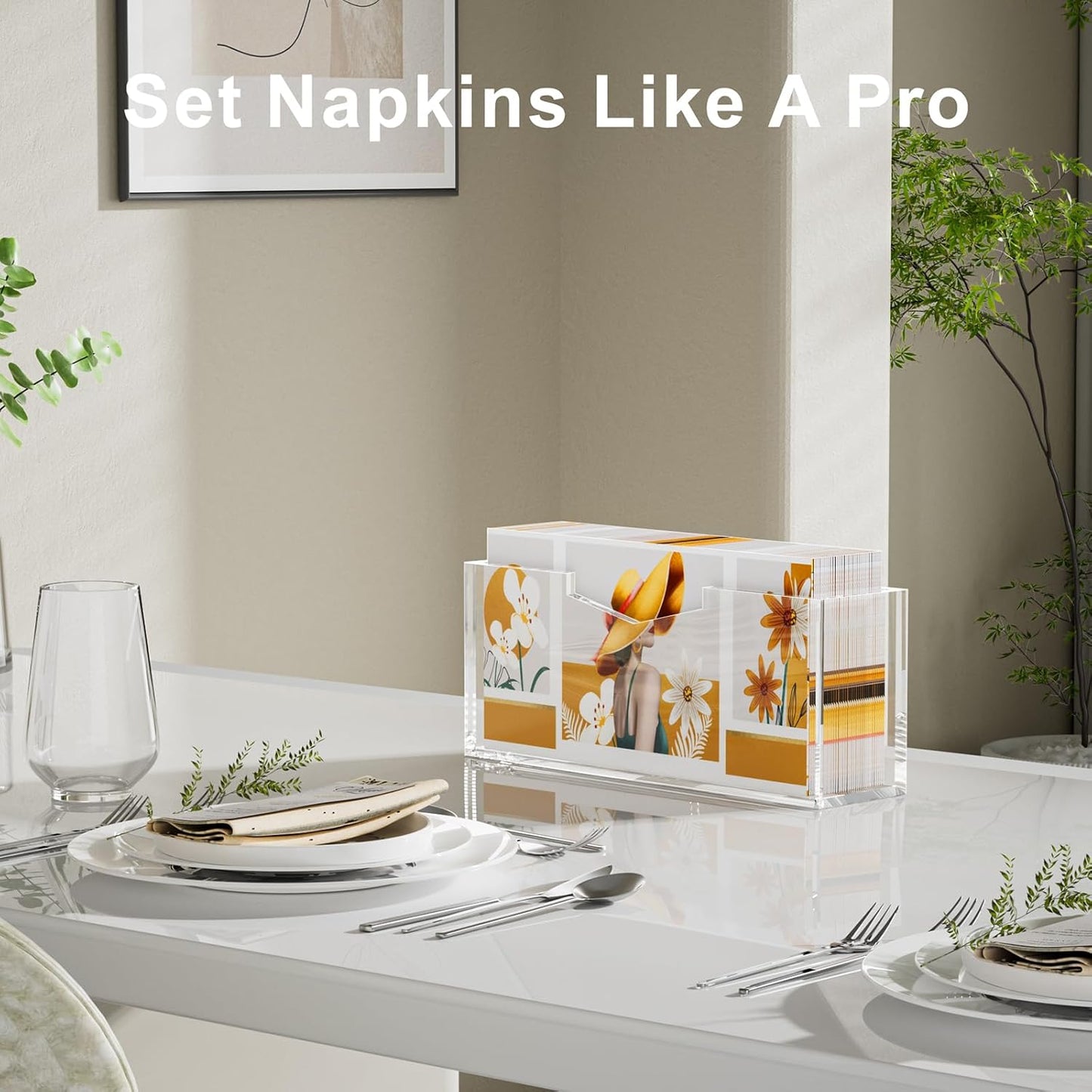 HELPLEX Clear Acrylic Guest Towel & Napkin Holder - Waterproof Splash-Proof Vertical Design for Bathroom, Kitchen, Dining Table - Home Hotel Office Organizer (1-Pack)