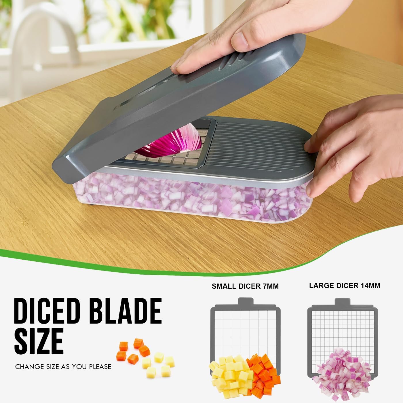 LHS Multifunctional Food Chopper - Onion, Vegetable Slicer Dicer Cutter, Potato Cutter - Veggie Chopper with Container (4 in 1, Grey)